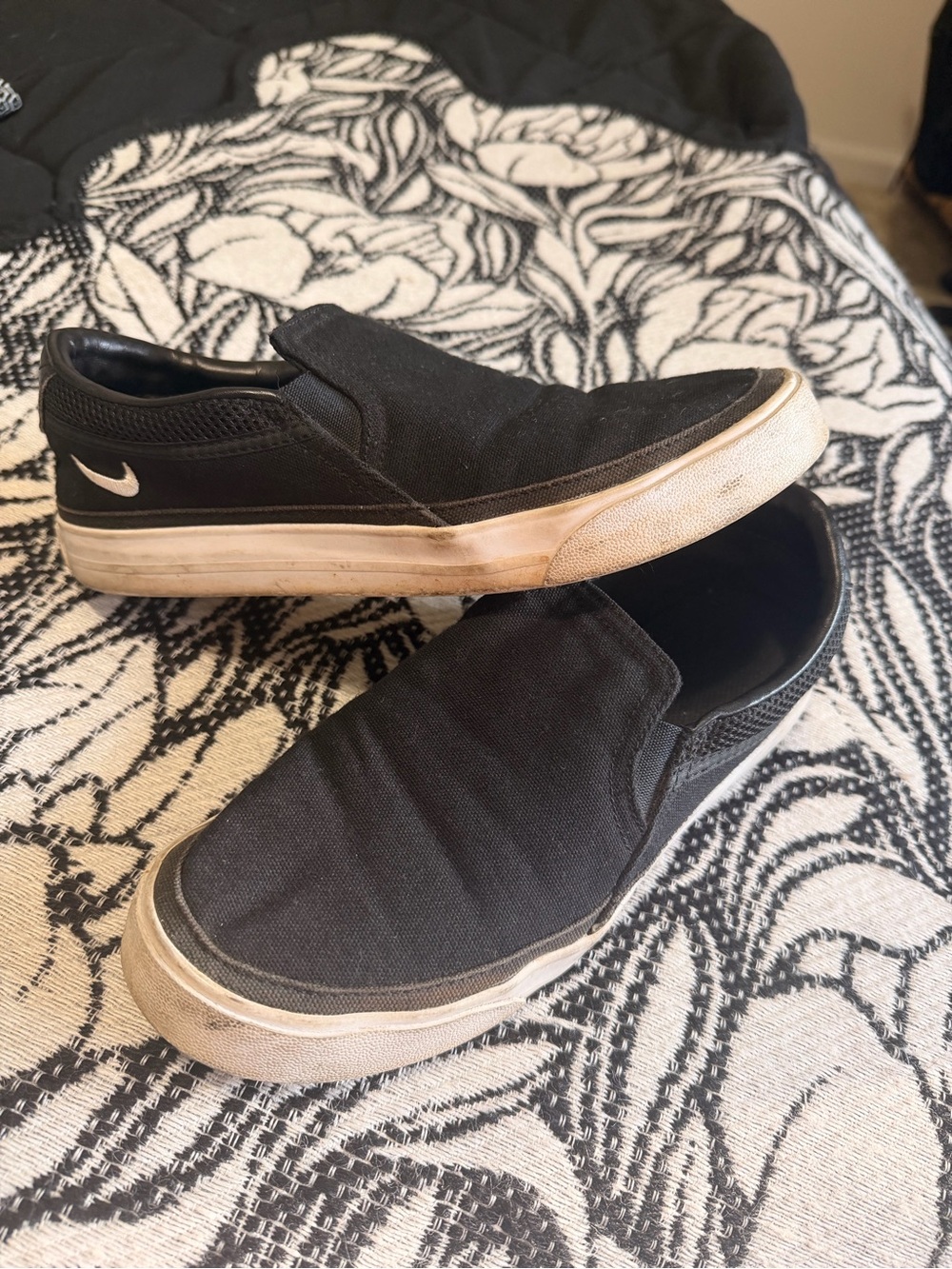 Nike Women’s Black Canvas Slip-On Loafers with White Sole